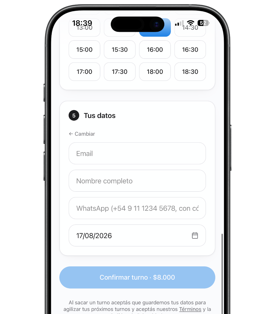 Paso 4: Dejá tus datos y confirmá